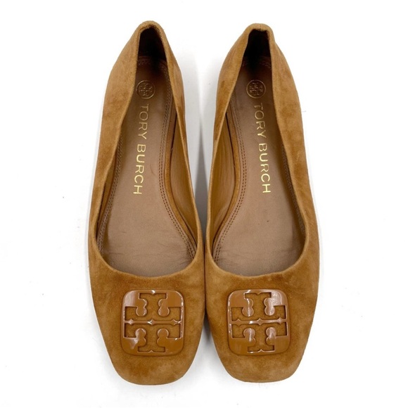 Tory Burch Georgia Tan Suede Square Toe Women's Flats - Picture 2 of 6